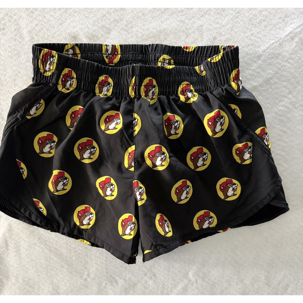 Buc-ees Kids Black All Over Character Print Elastic Lined Shorts/Swim Size YL